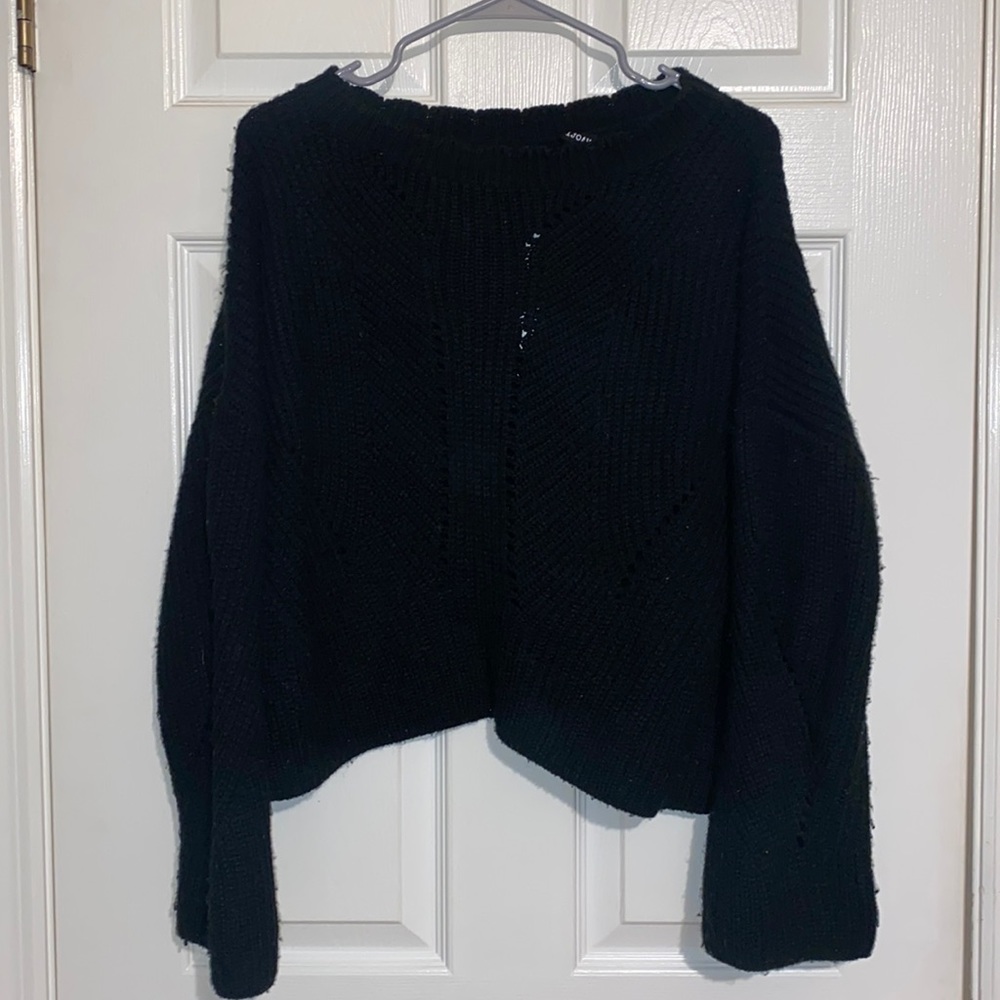 Black Knit Belle Sleeve Sweater